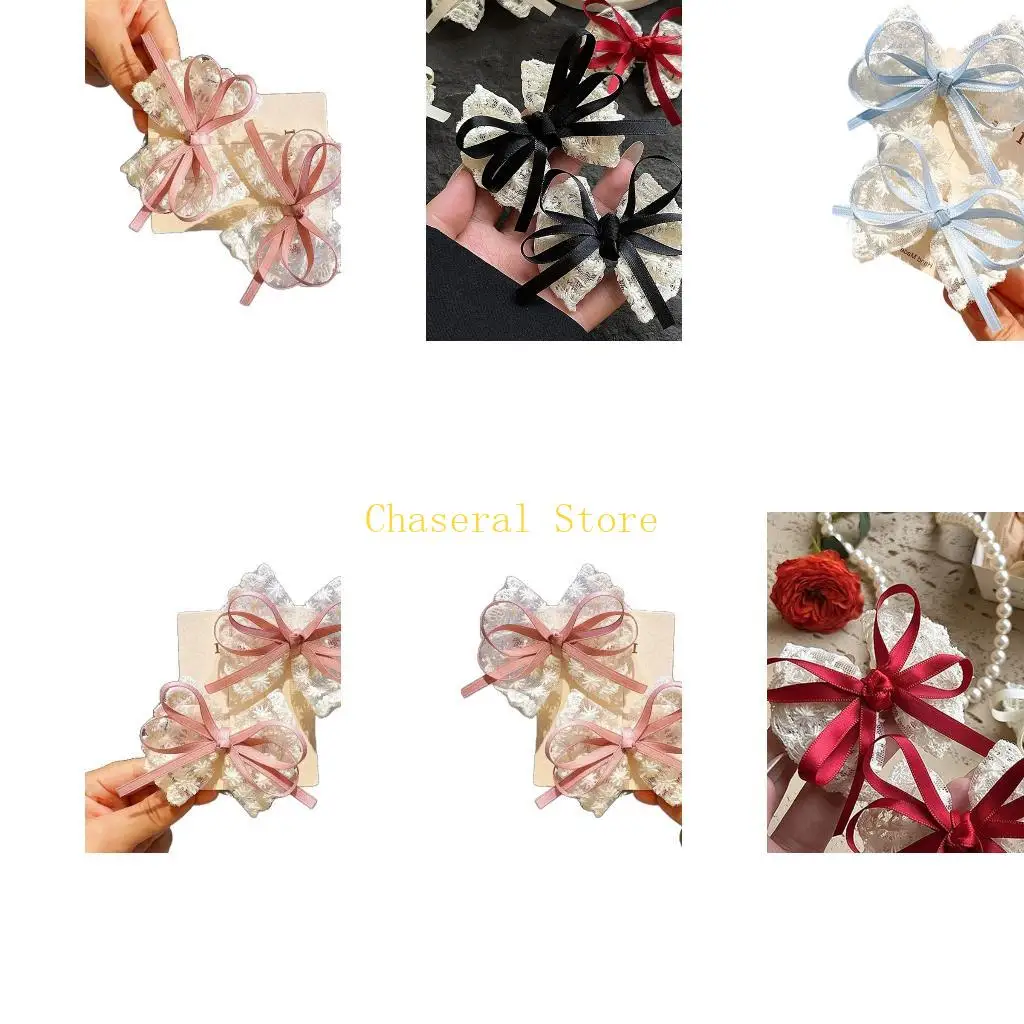 

E7CE элегантные заколки для волос с бантиками из кружевной ткани для маленьких девочек, устойчивая к скольжению пружинная