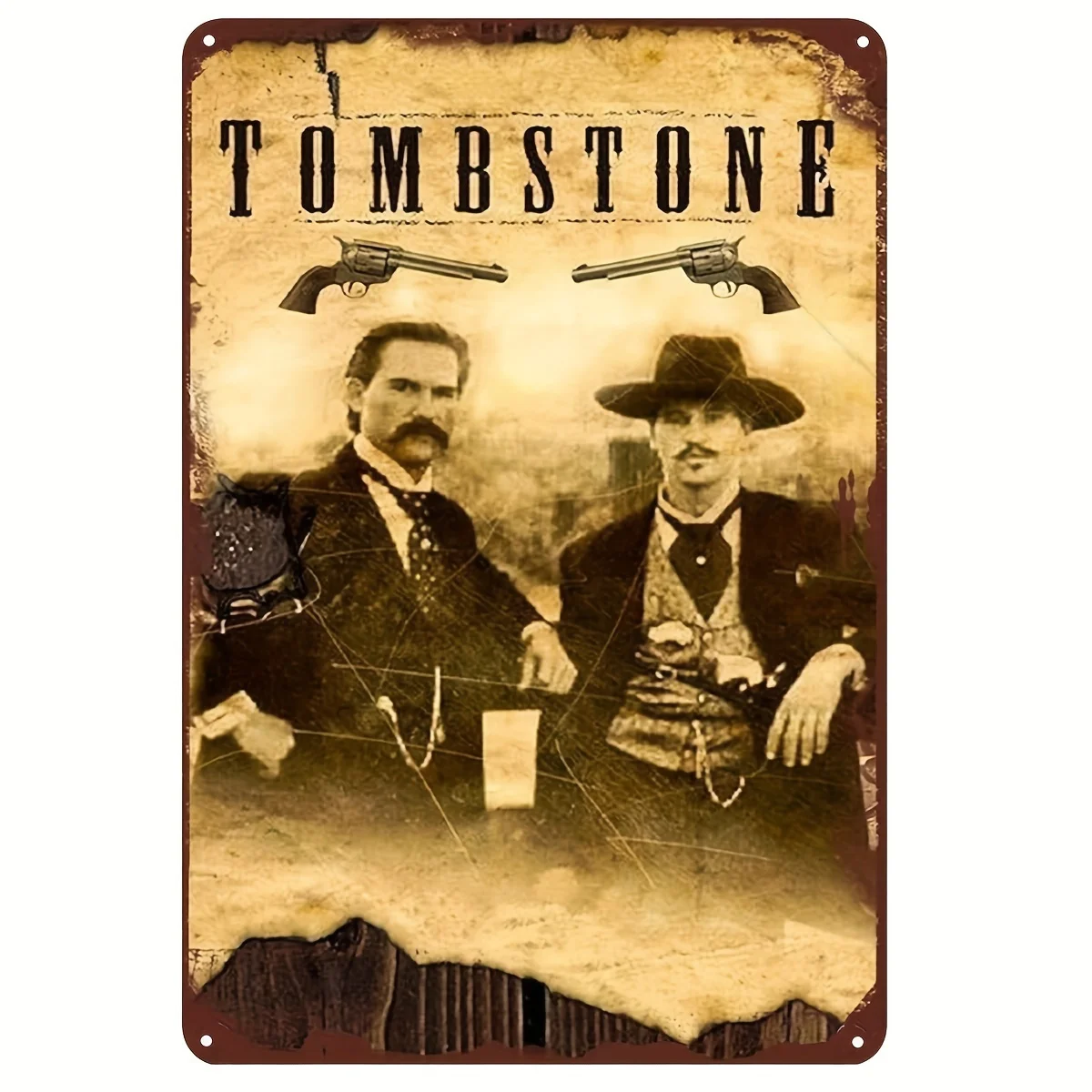 مسطح ثنائي الأبعاد، قطعة واحدة من فن الحائط المعدني للفيلم الغربي العتيق "Tombstone Town 50.62 متر - حديد متين مقاوم للطقس 20.32 × 30.48 سم Rus #1
