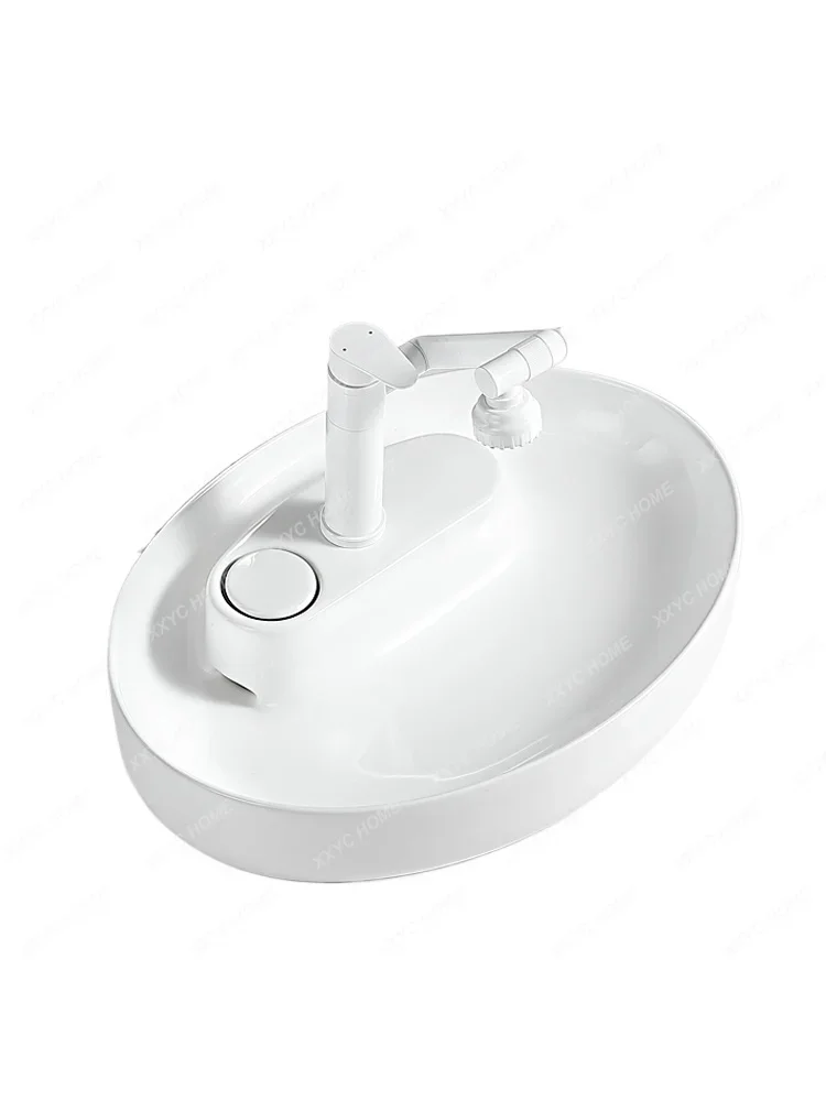 Hidden Taiwan-controlled sewer table basin side rear drainage household balcony ceramic wash basin