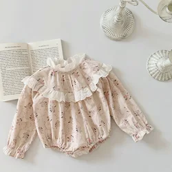 Baby Clothing Girls Flower Romper 2024 Spring and Autumn Floral Lace Long-sleeved Princess Fashionable Casual Kids Romper