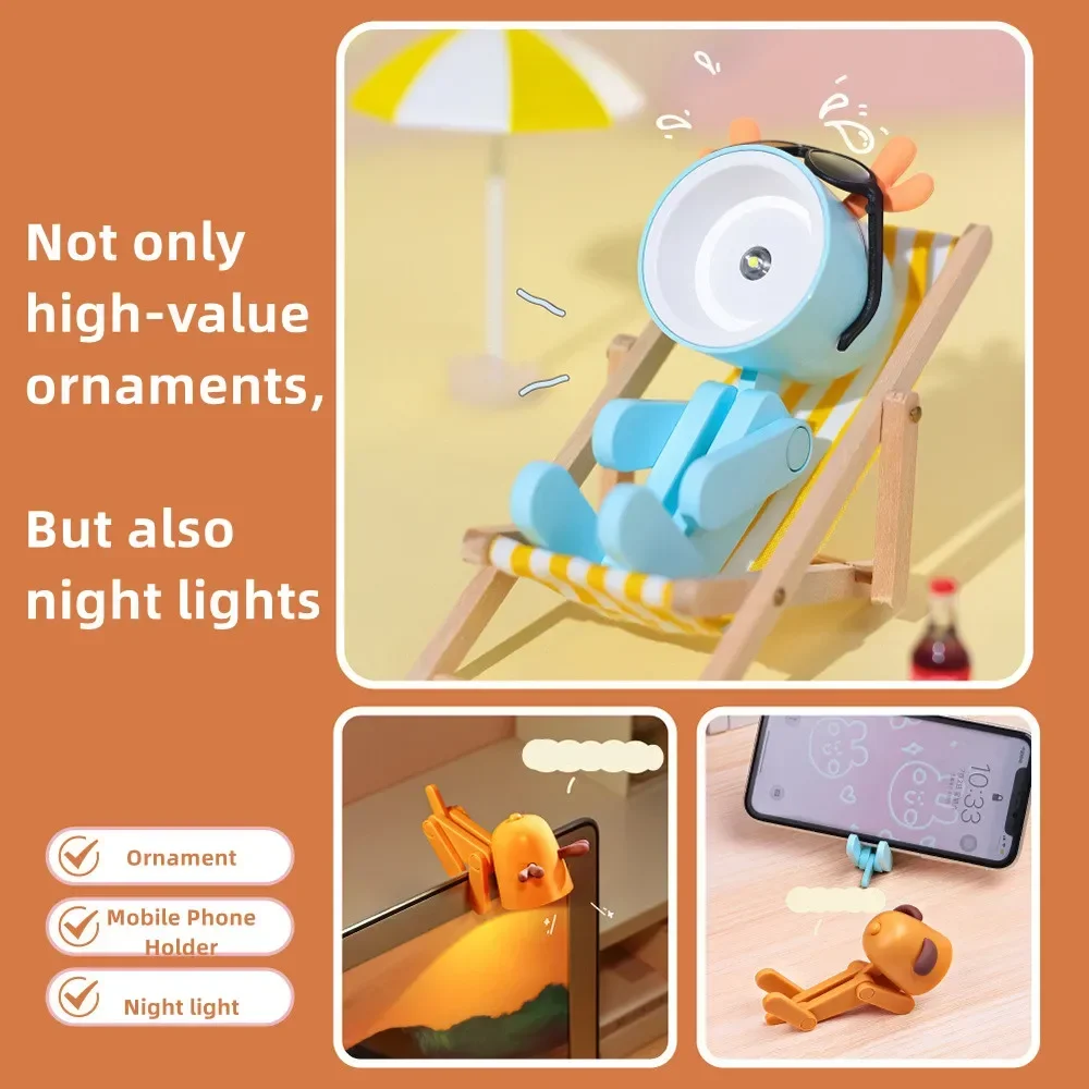 LED Mini Night Light Cute Dog Deer Foldable Desk Lamps Desktop Ornament Book Light Kids Room Bedside Bedroom Decor Holiday Gifts