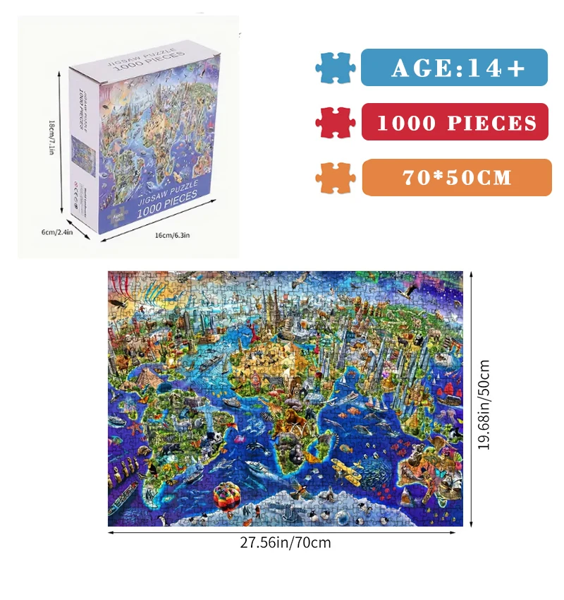 Puzzle de peinture de paysage pour adultes, beaux instituts soulignés, paysage mondial, décoration murale pour la maison, 70cm x 50cm, 1000 pièces