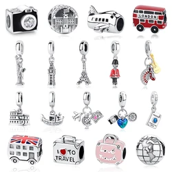 Ciondoli originali in argento sterling 925 valigia per fotocamera London Bus ciondolo perline adatte braccialetti Pan collane gioielli per le donne