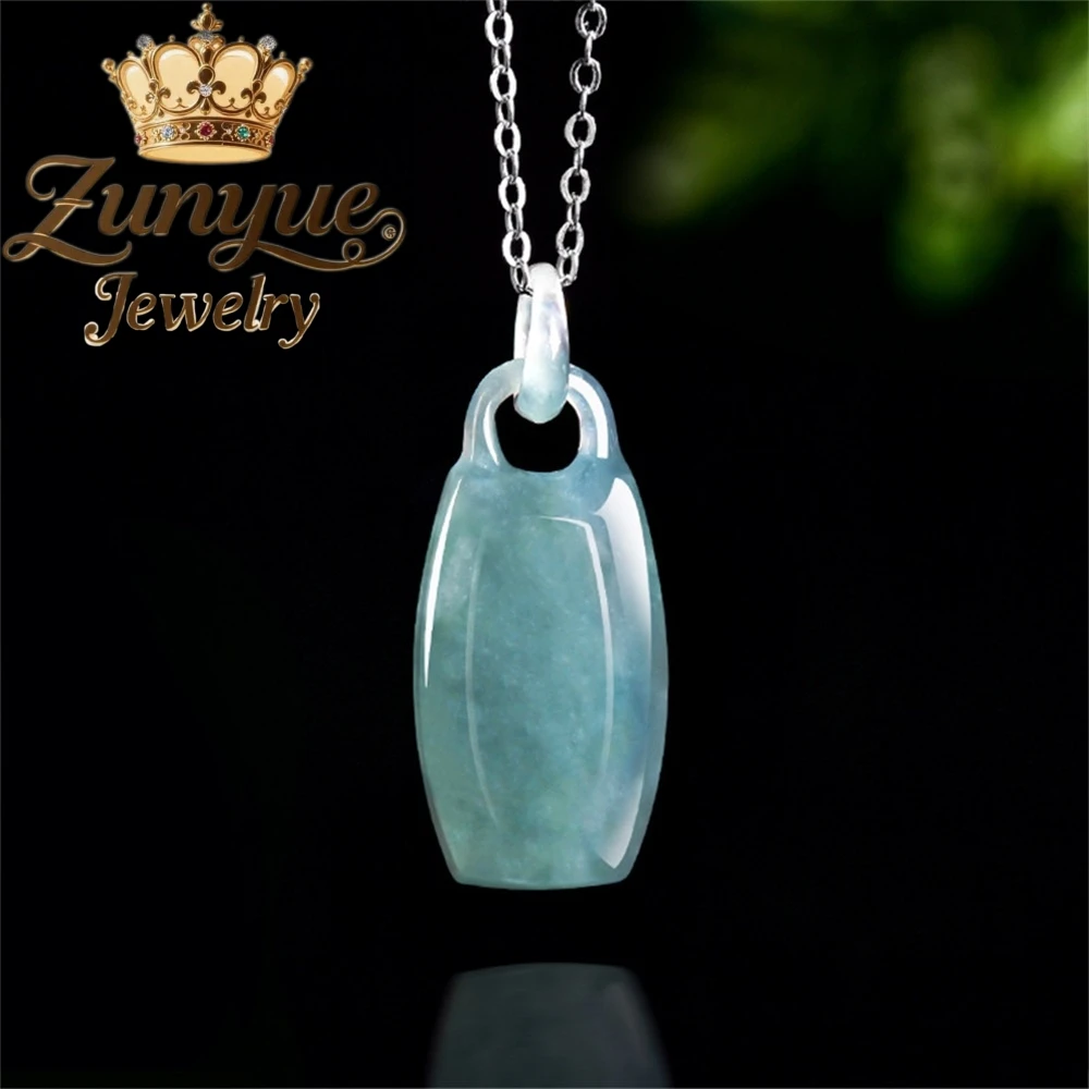 

Natural A-Grade Jadeite Blue Water Ice-Locking Type Jade Pendant Fashionable Women's Necklace Simple Pendant Jade Pendant