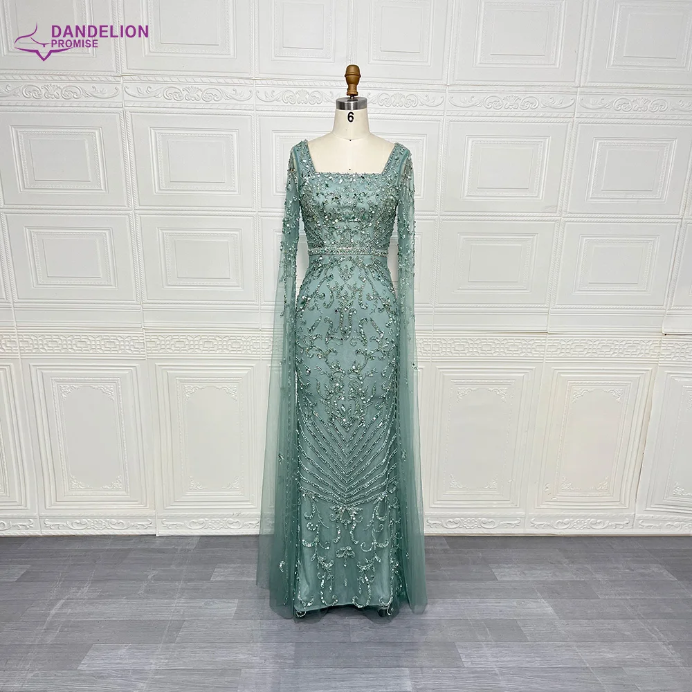 Robe de Soirée Sirène Luxueuse et Élégante pour Femme, Tenue Arabe, Couleur Chair, avec Manches Cape Perlées, Col Carré, Dubaï, ixde Mariage