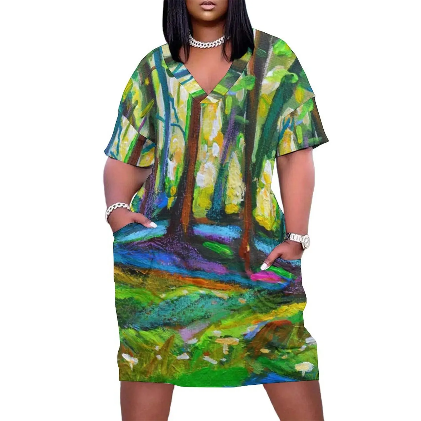 

Colorful FANTASY FOREST by Robert Phelps Loose Pocket Dress Clothing women party dresses