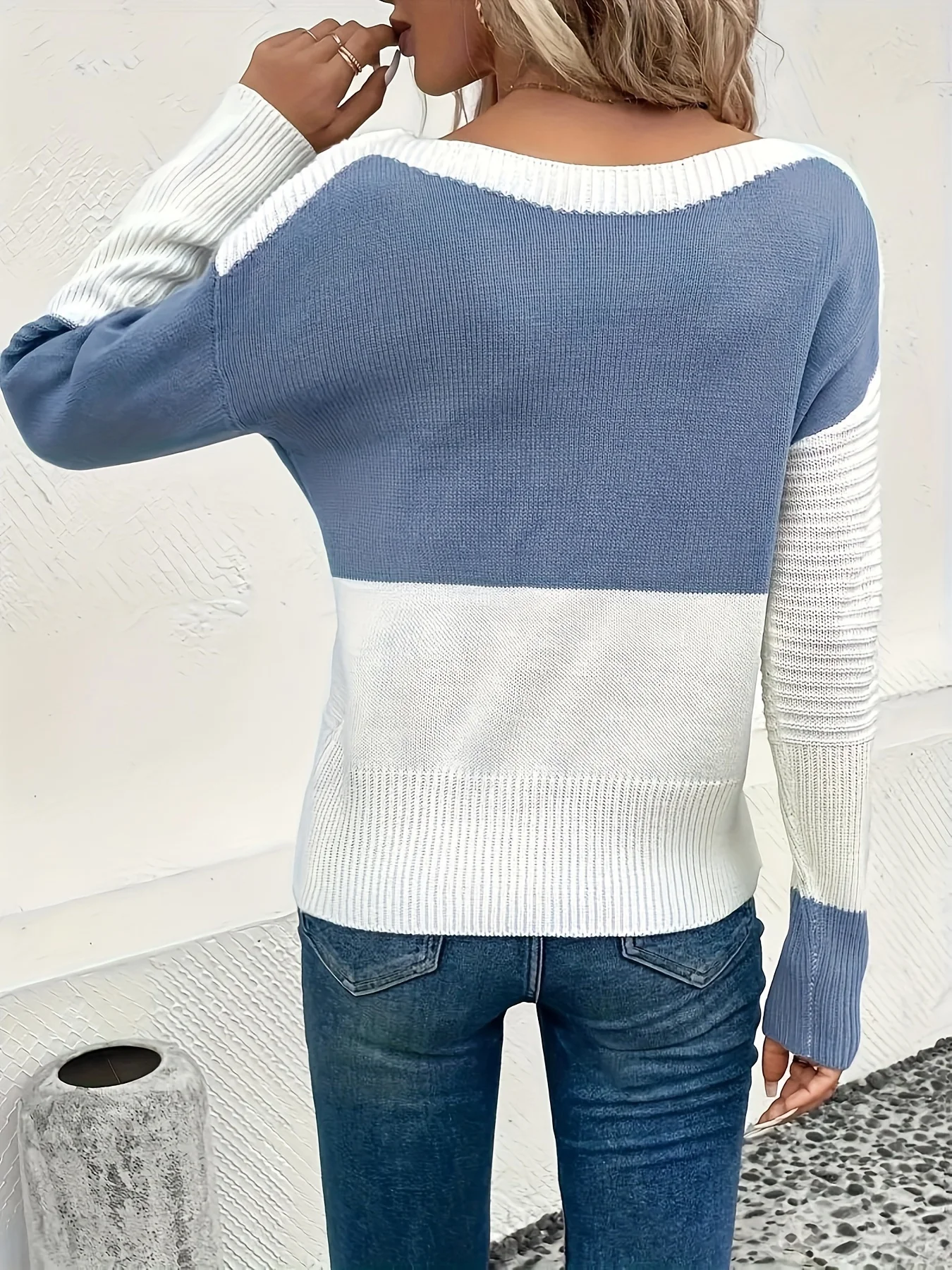 Women\'s Knitted V Neck Pullover Long Sleeve Sweater Warm Ribbed Fashion Knitted Clothes 2024 Spring Autumn New Slim Casual Tops