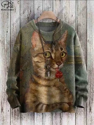 PLstar Cosmos-suéter con estampado 3D de animales, suéter feo con patrón de gato, informal, de calle, para invierno, M-2