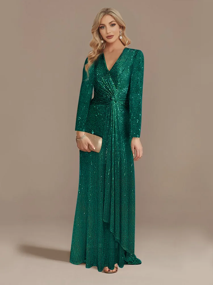 Robe de Soirée Élégante à Manches sulfet Col en V pour Femme, Tenue de Bal de Luxe pour Occasions Formelles