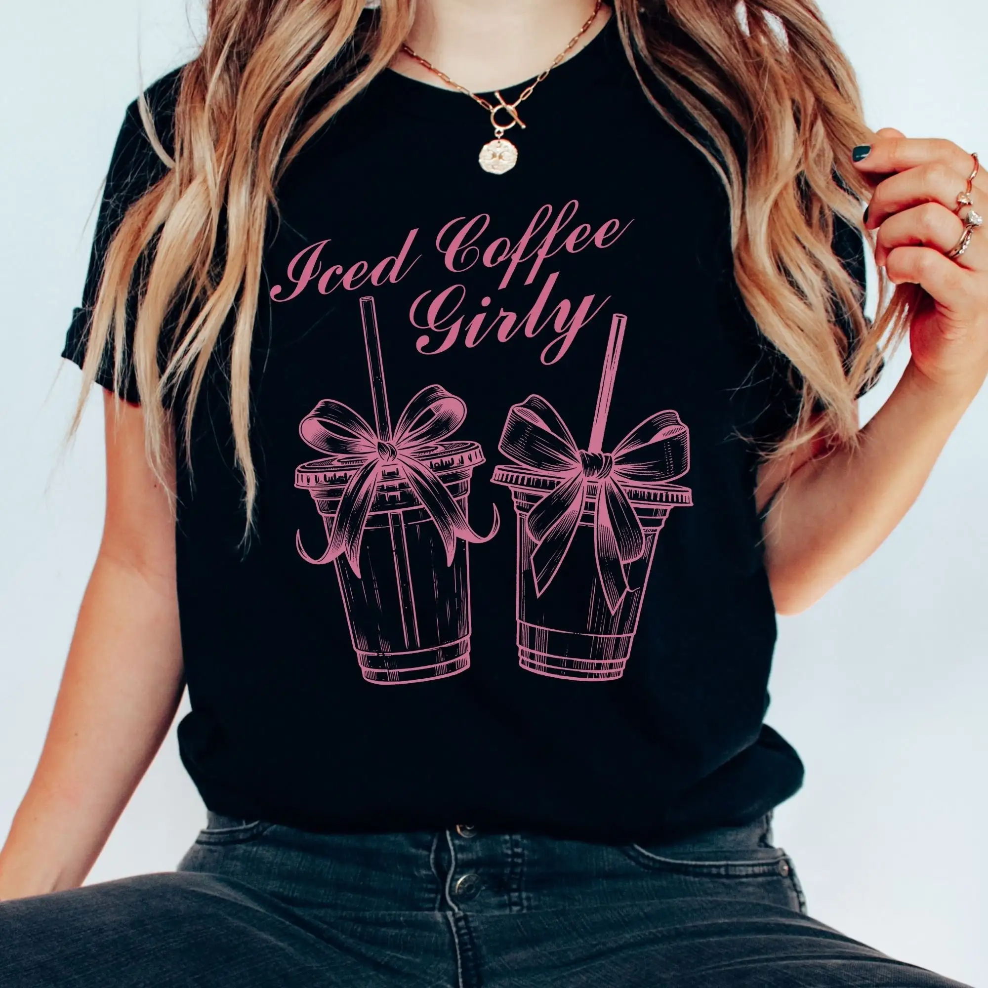 Coquette T Shirt Coffee Just A Girl 90S Cute Style Y2K Flirty Romantic Aesthetic 2000S Bow Girly Era Top