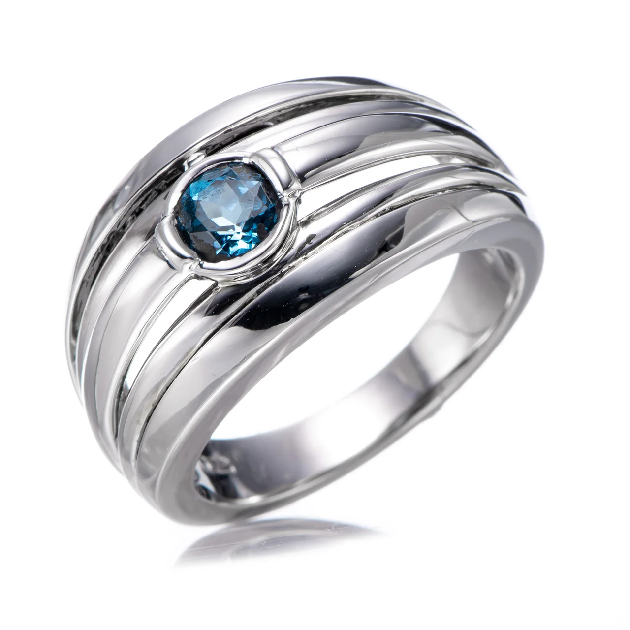 

GESIDE Swiss Blue Topaz Rhodium Over Sterling Silver Ring