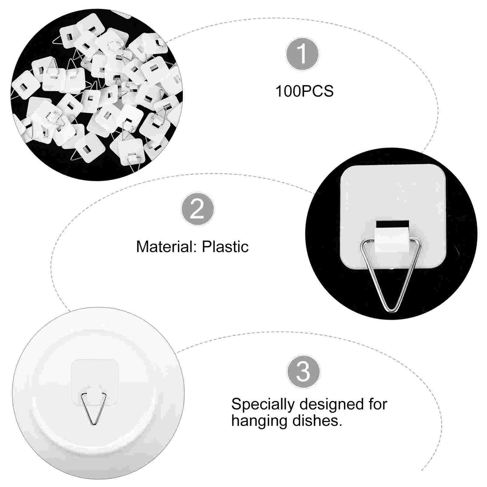 Colgador de platos de 50/100 piezas, gancho Adhesivo de pared, fijación Vertical, soporte para platos, ganchos invisibles, juego de imágenes