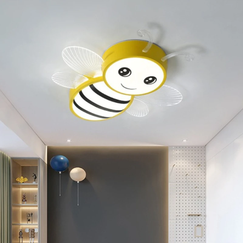 New Children's Room Bee Ceiling Lamp Princess Room Rainbow Cloud Bedroom Light Simple Modern Cartoon Light Remote Control