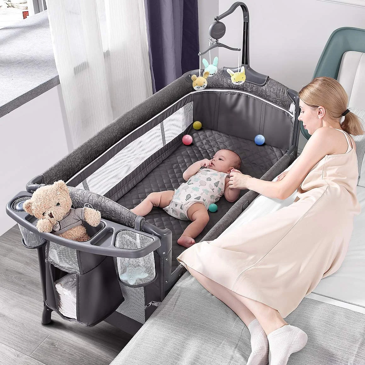 5 in1 bed Baby bassinet playpen with mattress diaper changer and crib functional bed& kids' babies' bedding & baby cot bed