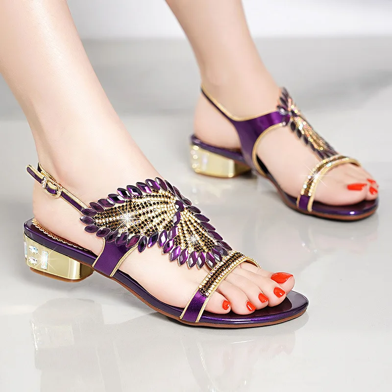 

Sandals Female Summer 2023 New with Rhinestone Sandals Thick with Fashion Women's Low-heeled Flat Female Sandals Large Size