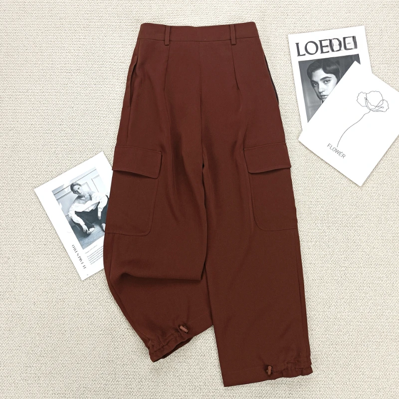 Silk-like Blazers Set Autumn Collection Fashion Light Luxury Office Wear Solid Waist-tied Suit for Women Trousers Drawstring