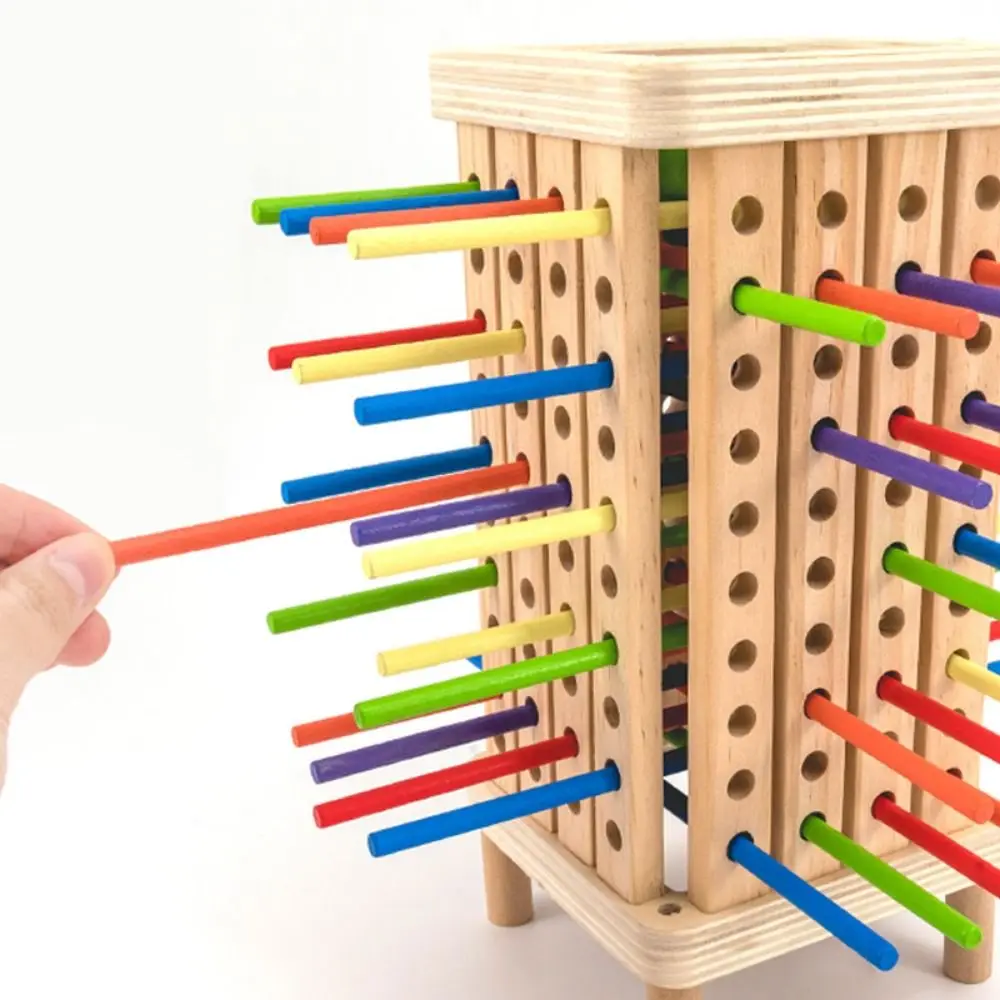 42/16 Colourful Sticks Wooden Stick Board Game Educational Dice Montessori Ball Dropping Game 6 Balls Fine Motor Development