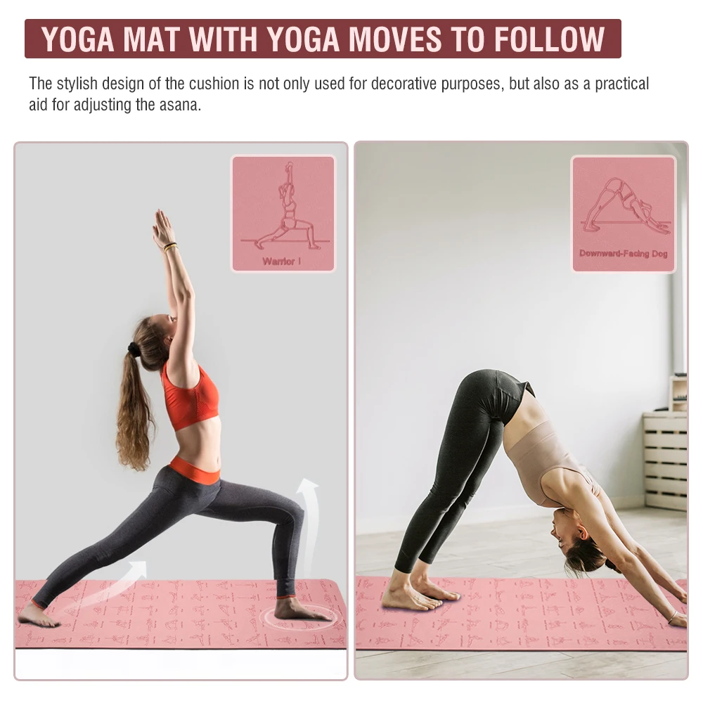 

New Yoga Mat 6mm Thickness TPE Material 183cm*57cm Yoga Poses Print Anti-slip Design Suitable for All Kinds of Indoor Exercises