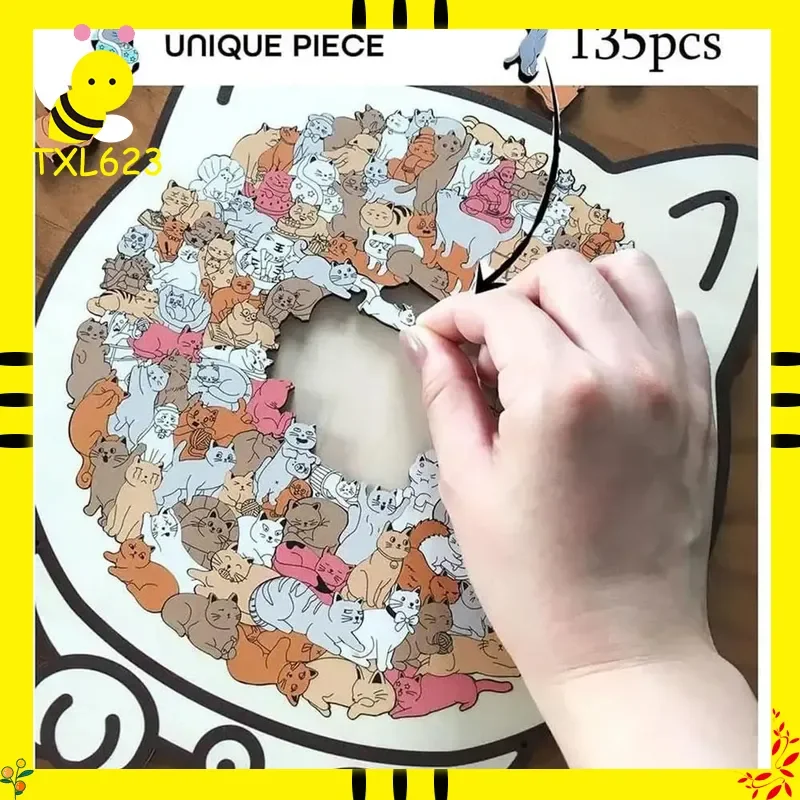 

Colorful Wooden Cat Puzzle Unique Animal Shape Jigsaw Puzzle for Home Decor Educational Toy for Kids And Adults