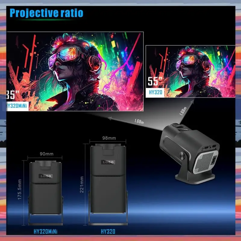 

AFBC HY320 Mini Native 720P Android 11 Projector 200ANSI Wifi6 BT5.0 Cinema Outdoor Portable 180° Rotable Projector