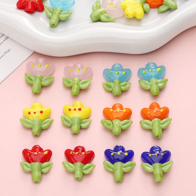 

1-2Pcs 18x22mm Multicolor Tulip Flower Beads Lampwork Glass Spacer Beads For Phone Chain Bracelet DIY Jewelry Making Accessories