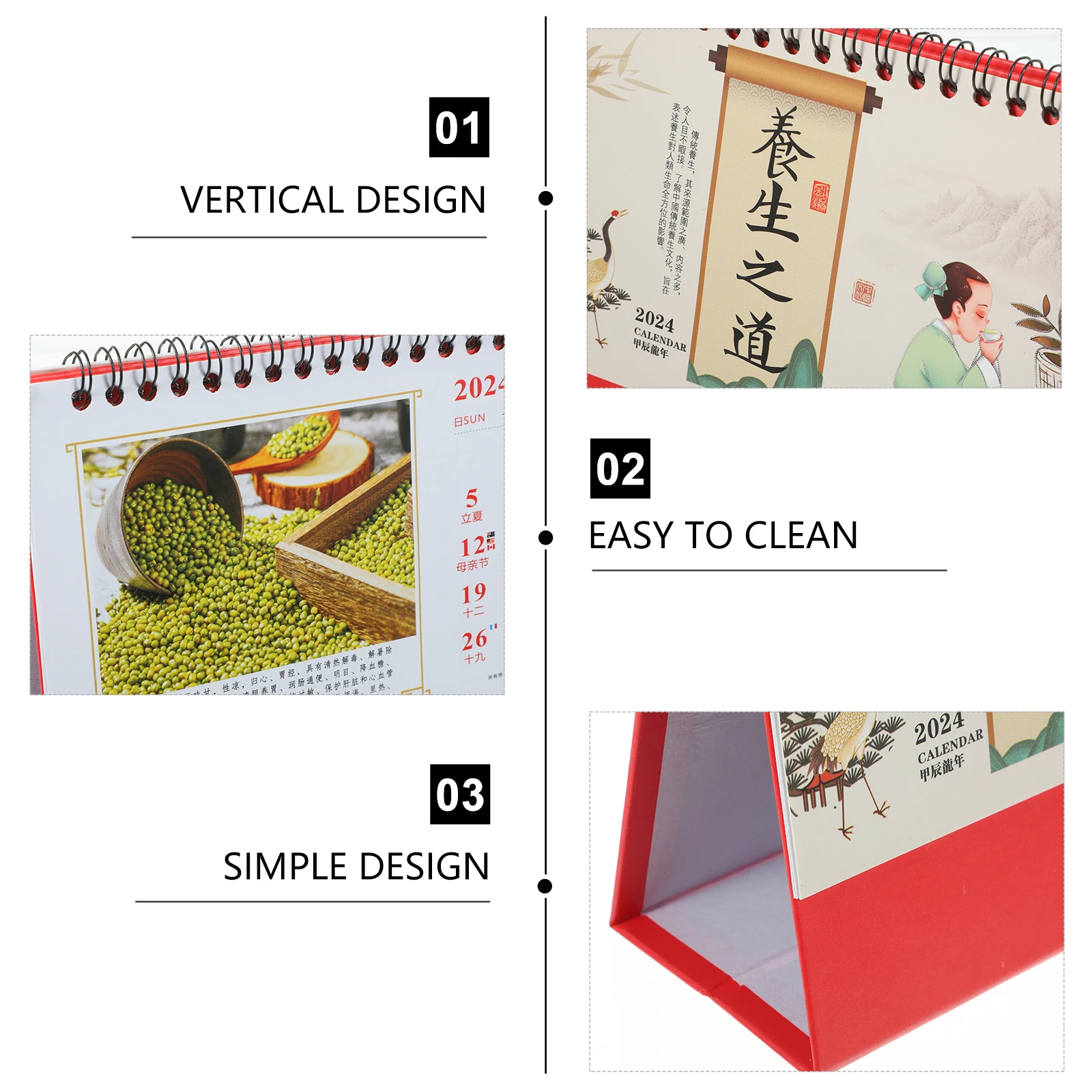 

Compact 2024 Chinese Style Desk Calendar Exquisite Design Detailed Dates Holiday Info Freestanding Home Office Decor