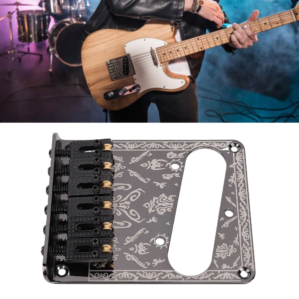 Iron, Zinc Alloy Electric Guitar Bridge Vintage Carved Base Black Fixed Bridge Replacement 52.5mm Width