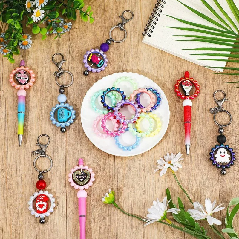 20Pcs Acrylic Beaded Frame 48Mm Round Beaded Loop With 2 Holes DIY Focal Beaded Frame For Hanging Decorations Easy To Use