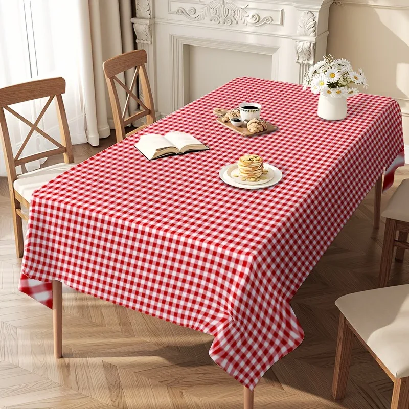 1pc Classic Red and White Diamond Pattern Tablecloth, Retro Country Style Napkin and Picnic Blanket, Rectangular Shapezyc