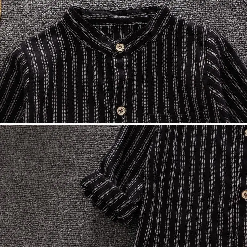 Boys Vertical Stripe Shirt Long Sleeve Thin Kids Spring Autumn Top New Season