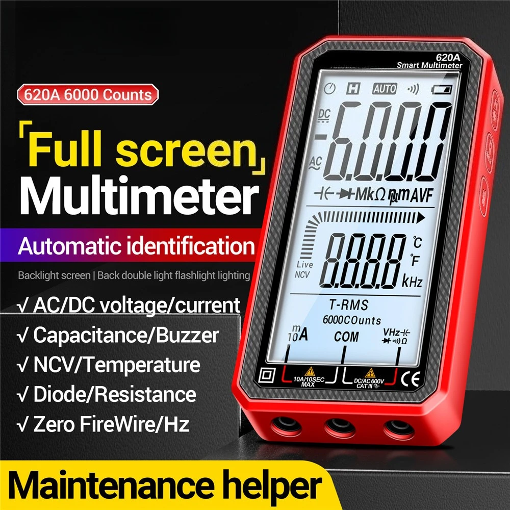 Large‑Screen Digital Multimeter, High Precision Anti‑Burn Smart Multi‑Tester for Voltage Capacitance Electrician Maintenance
