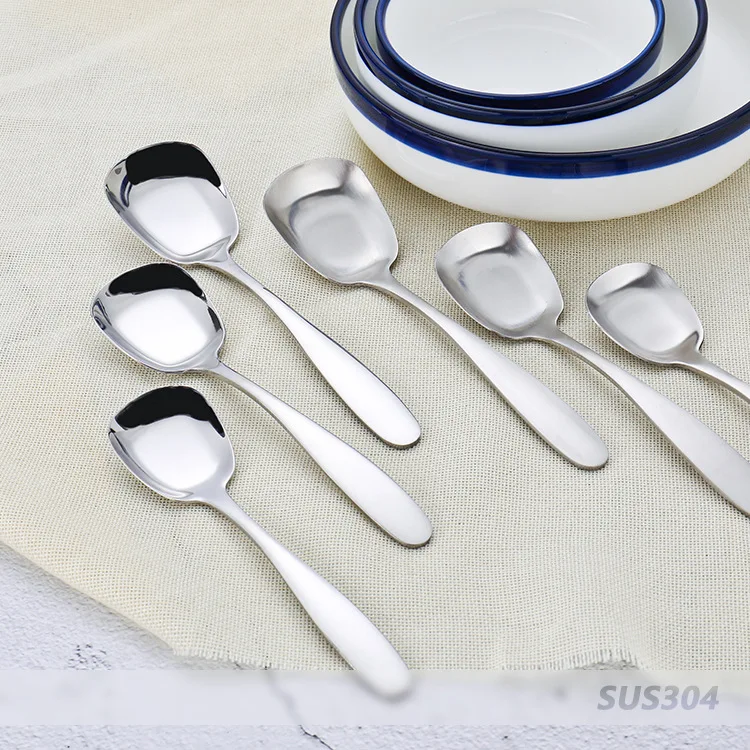 Withered 304 stainless steel spoon, Chinese style thickened square head, wide mouth, flat bottom spoon, deepened household facto