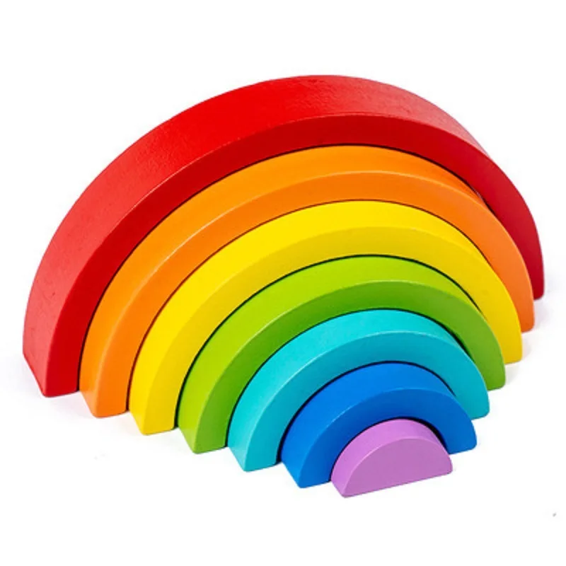 Wooden Rainbow Building Blocks for Children's Assembly Puzzle Stacking Fun 0-3 Year Old Enlightenment Early Education Cognitive