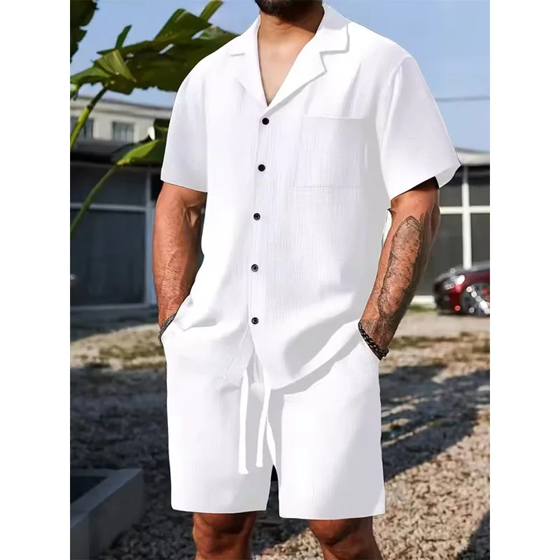 

New Men's Summer Casual Sport 2 Piece Sets Fashion Short Sleeve Shirt and Shorts Suit Men Loose Sport Shirt Outfits