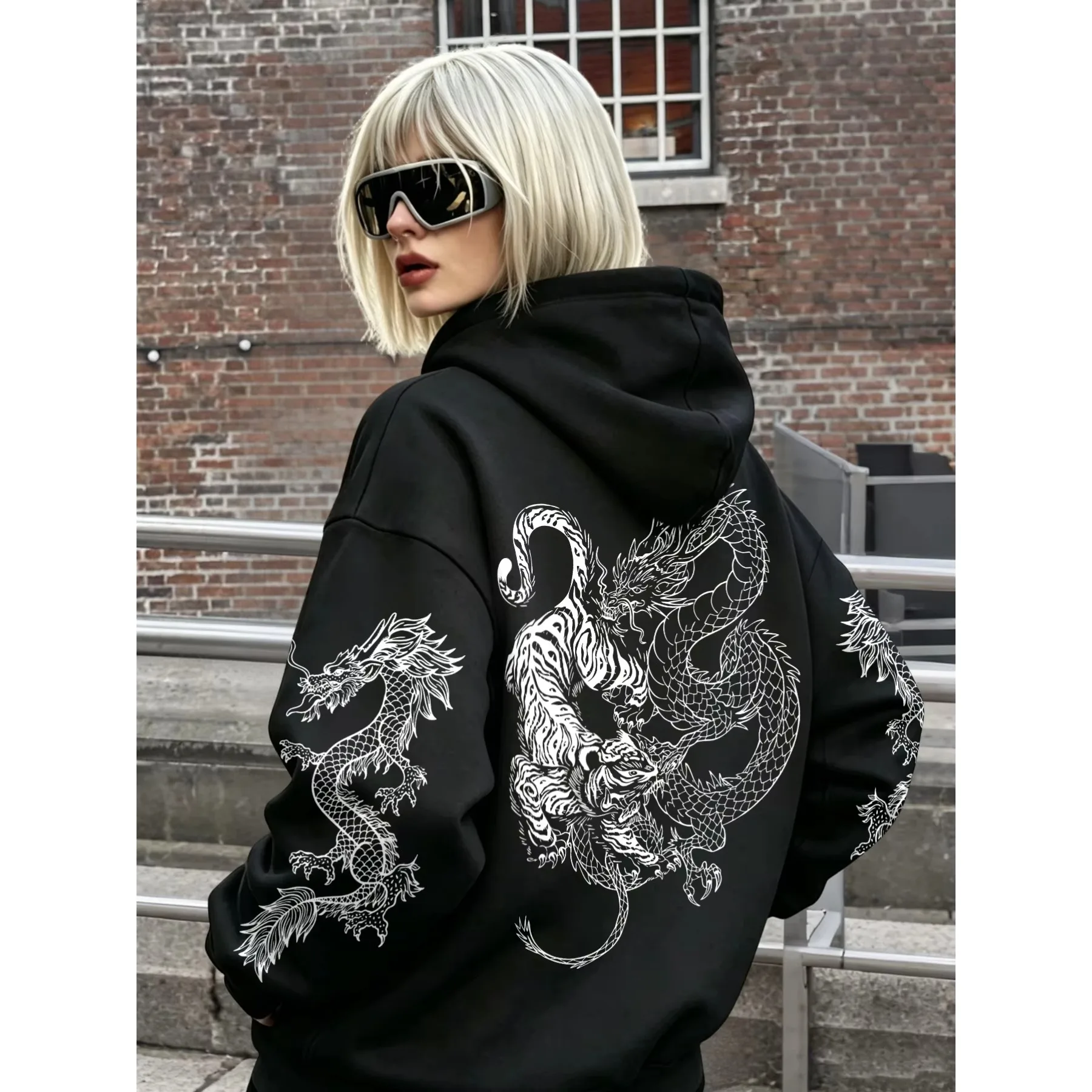 2026 neuer Kapuzenpullover im Nationalstil mit dunklem Drachen- und Tigertotem! Trendiger Unisex-Hoodie im chinesischen Stil mit Drachenmuster – Detail 15