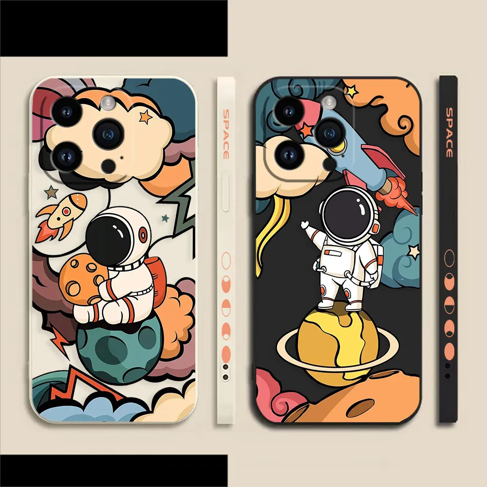 Cartoon Space Rocket Astronaut Phone Case For iPhone 14 13 12 11 Pro XS Max Mini X XR SE 7 8 6 6S Plus Case Funda Shell Capa