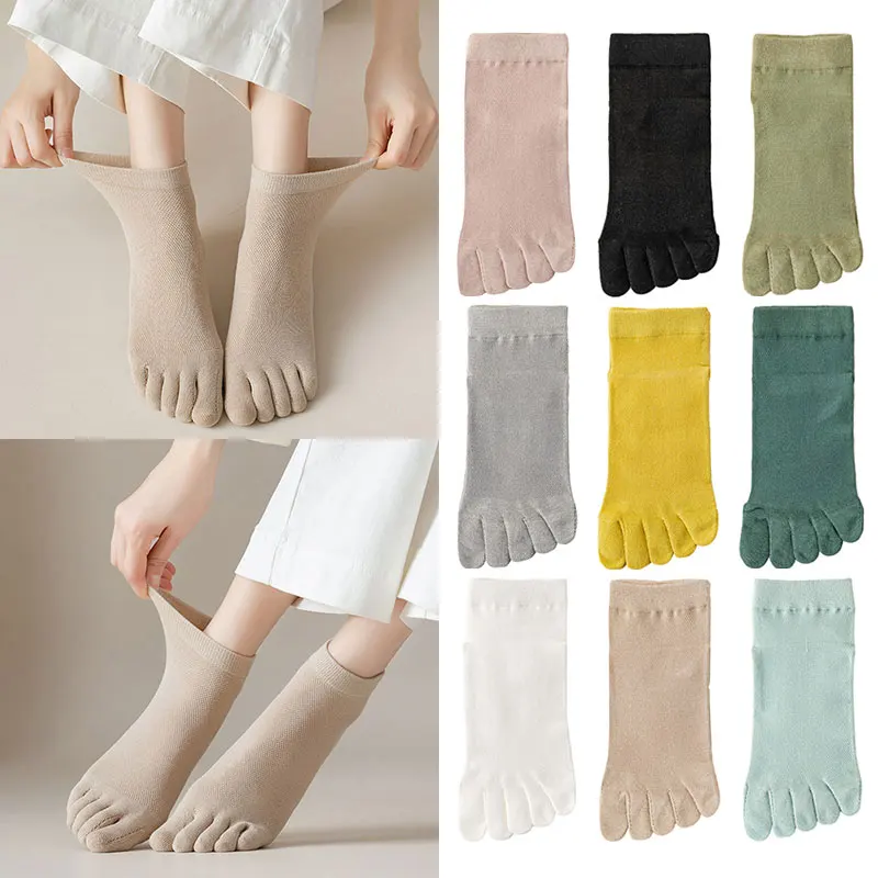 Women Five Finger Short Yoga Socks Cotton Candy Color Fashions Business Casual Breathable Gym Fitness Sports Socks With Toes