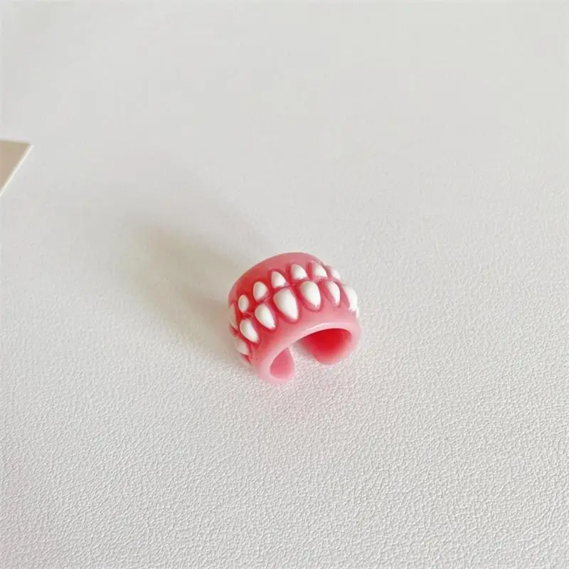 R7UF Creative Design Teeth Brackets Lovely Resin Rings for Women Men Open Lover Rings