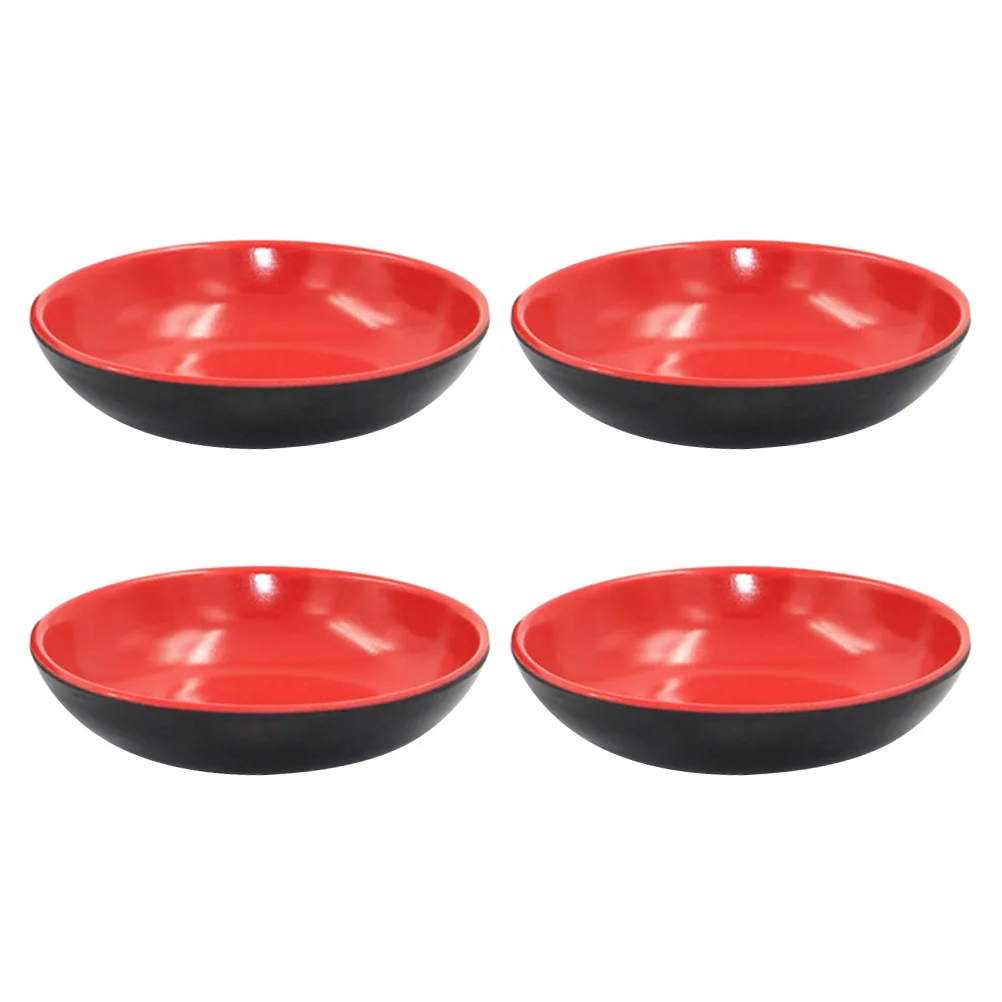 Red And Black Round Sauce Dishes Food Tray Seasoning Stainless Steel Dip BBQ Restaurant Cutlery Divided Dip Bowl Plate Condiment