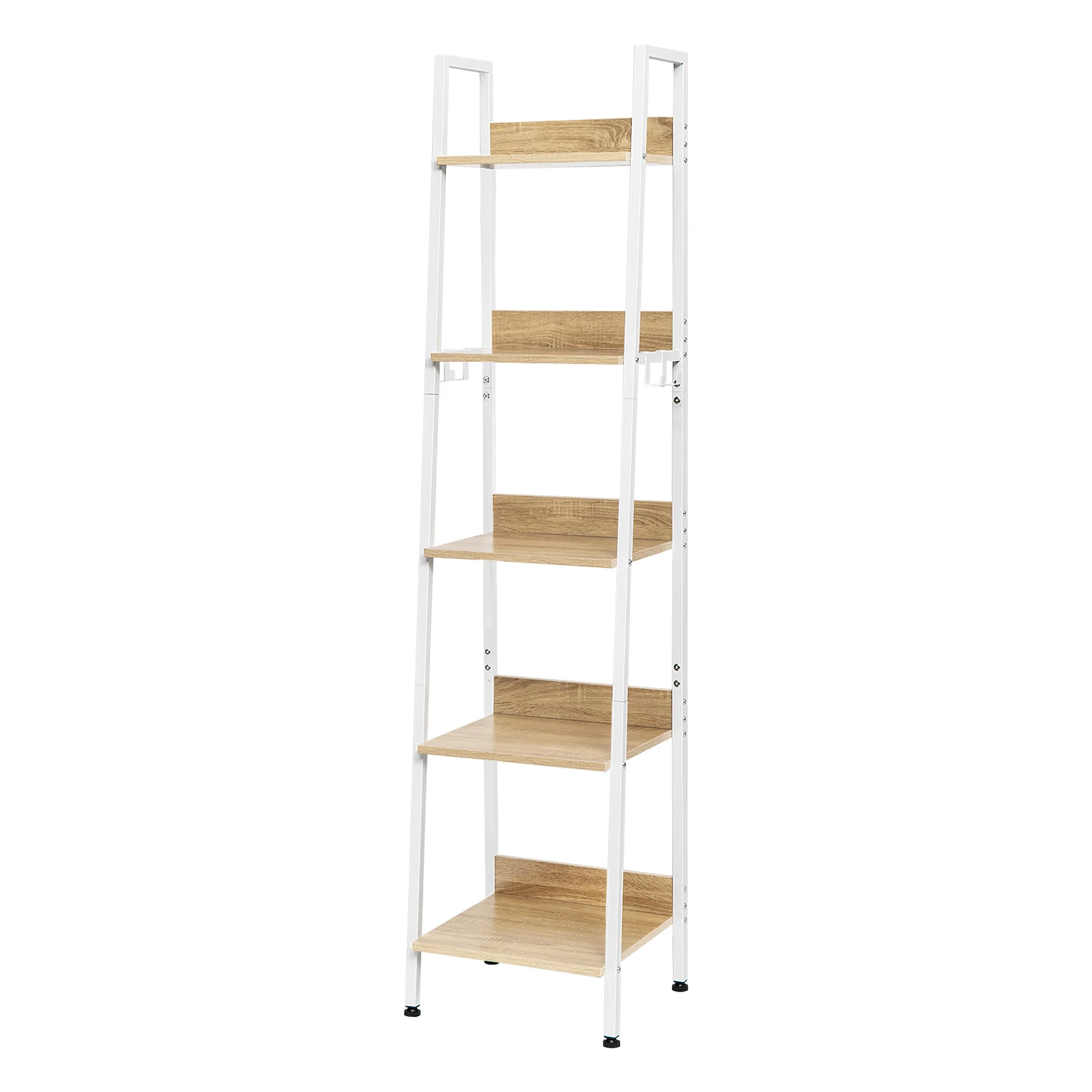 WOLTU 5-stufiges Bücherregal, Bücherregal, Heim- und Küchenregal mit 4 Haken, 40 x 170 x 36 cm, Wohnzimmer-Stehregal, Aufbewahrungsregal