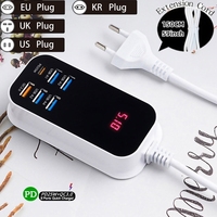 50W Multiple Port USB Charger PD25W Type C QC3.0 Fast Charging Desktop Wall Power Adapter Phone UK EU US Korea Plug Quick Charge