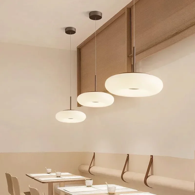 TechHPModern Minimalist White Circular Cream Style Restaurant Pendant Light Full Spectrum LED Coffee