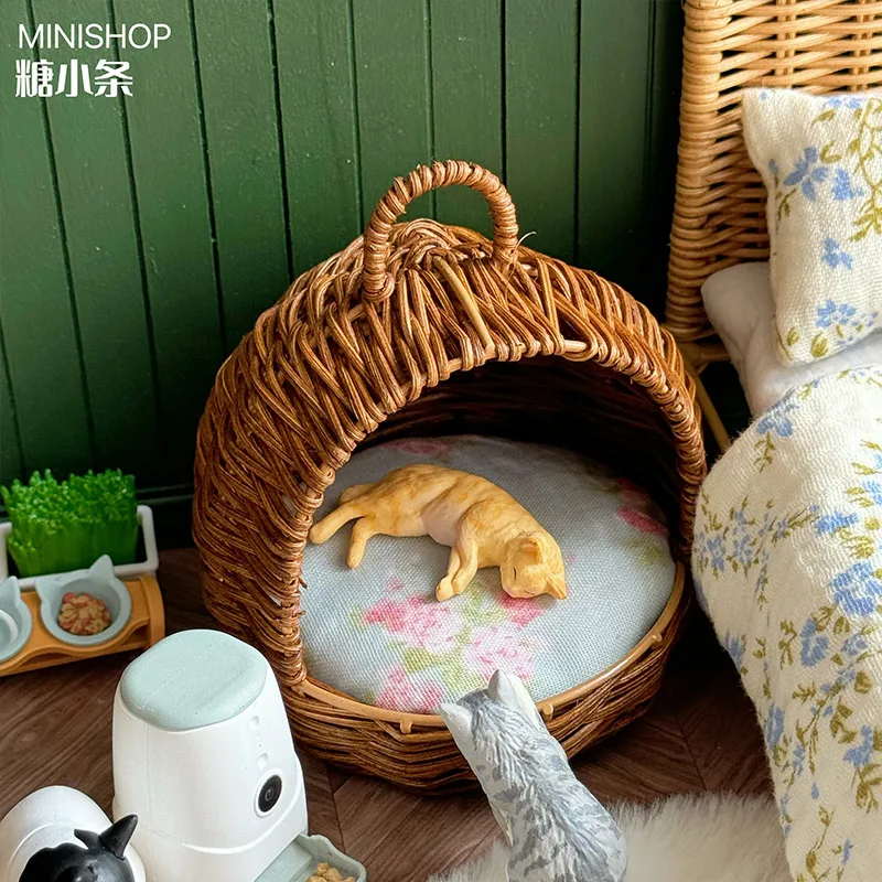 1:6 Doll House Mini Model Furniture Accessories Vine Woven Cat Nest Feeding Device Bjd Ob11 Gsc Blyth Soldier Lol Miniatures Toy