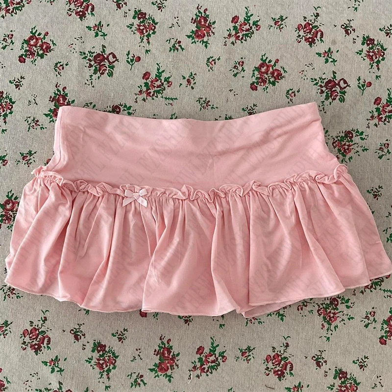 Solid color skirt bow decoration casual sexy Y2K crop bottoms streetwear retro harajuku aesthetic mood girl's punk women's skirt