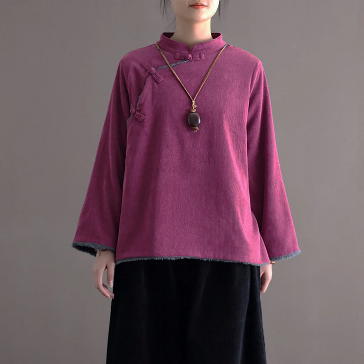 

Womens Elegant Fleece Lined Jackets Fall Winter Traditional Chinese Qipao Retro Slant Collar Side-Buttoned Corduroy Short Coats