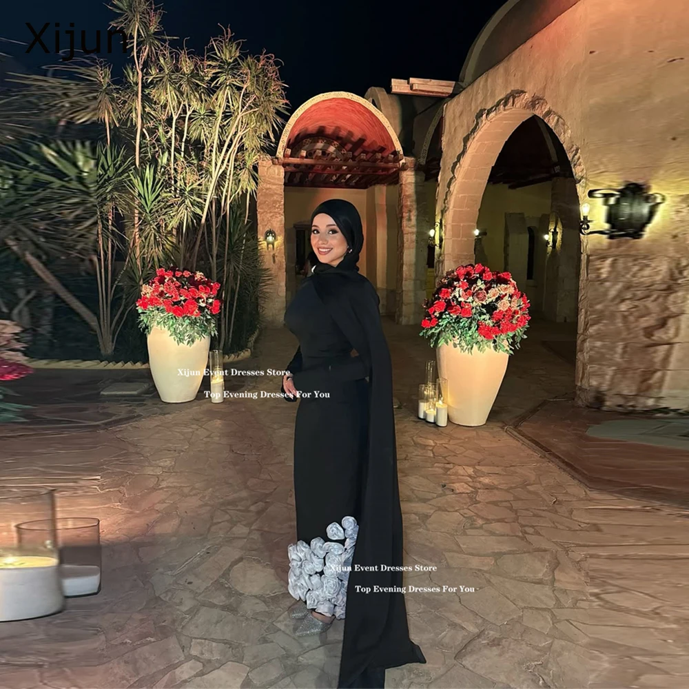 

Xijun Gogerous Black Mermaid Evening Dresses 3D Flowers Full Sleeves Long Prom Dresses Saudi Arabric Formal Prom Gown Customized