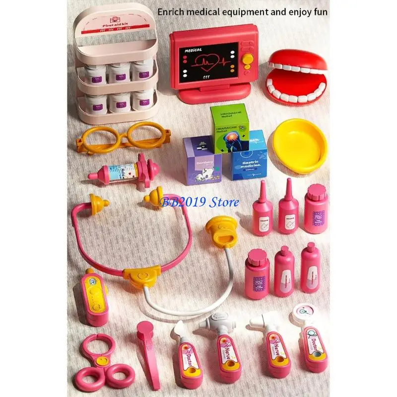 Q0kb crianças fingir médico playset realista instrumento médico carrinho brinquedo com acessórios para criança role play