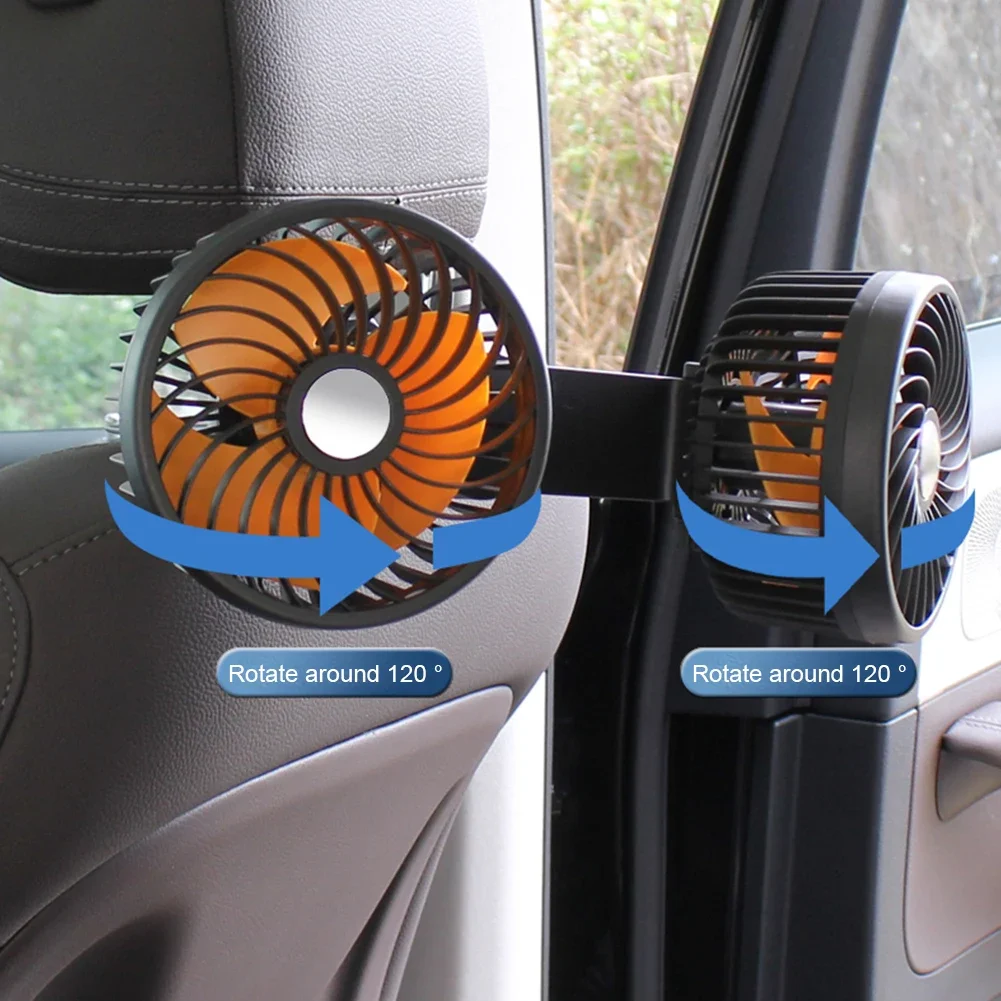 Car Seat Back Cooling Fan, Auto Encosto de Cabeça, 360 Graus Rotação, Ventilador de Ventilação, USB Charge Dual Head Fan, Pescoço Cooler, Interior do carro