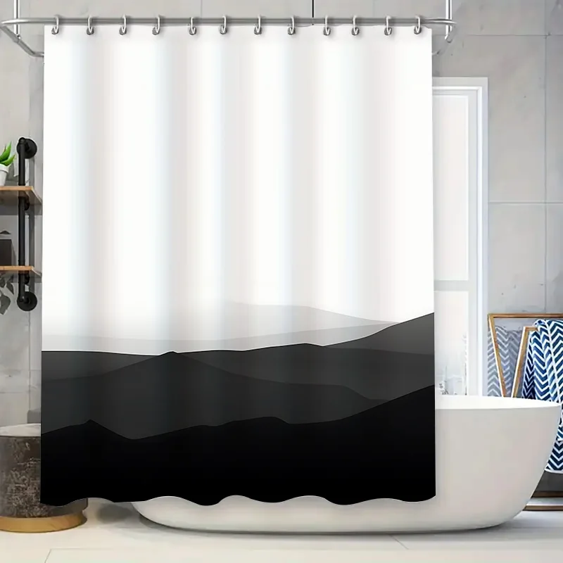 

Elegant Black White Abstract Shower Curtain Modern Bathroom Decor ‌Mountain Design Waterproof Durable for Home Use Easy-Clean