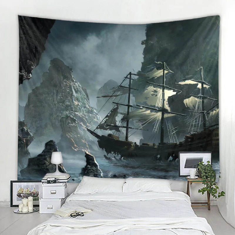 3D sailboat seascape background tapestry mandala boho hippie wall decoration tapestry home background decorative tapestry
